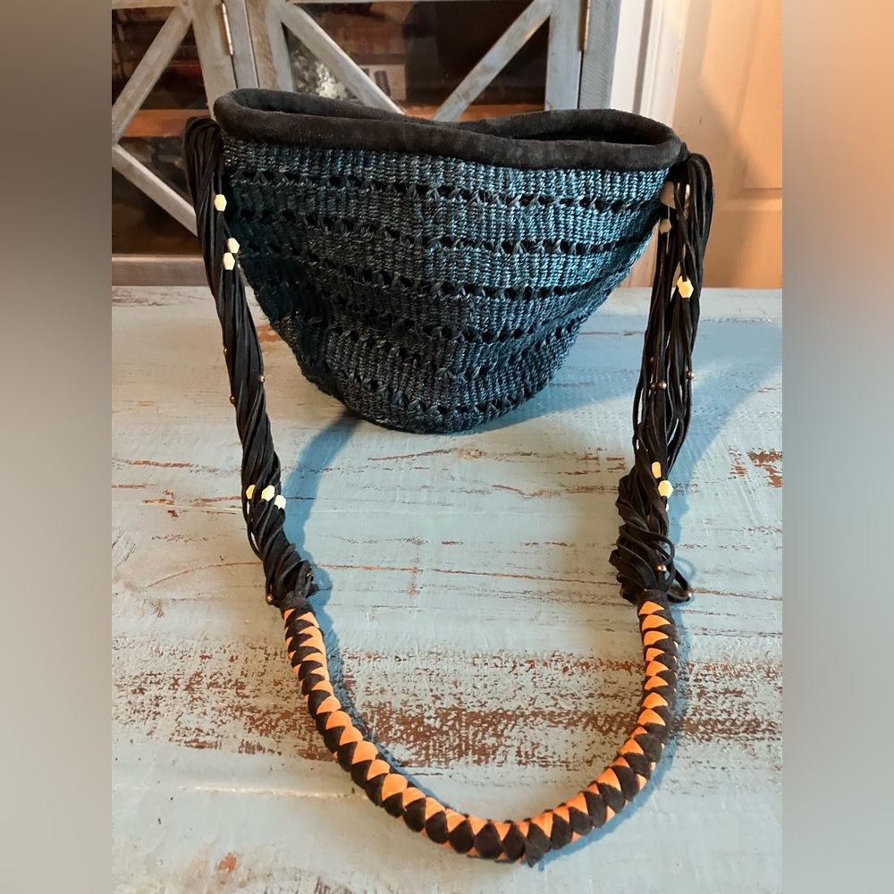 Handcrafted Bohemian Black and Teal Women's Leather/Suede Strap